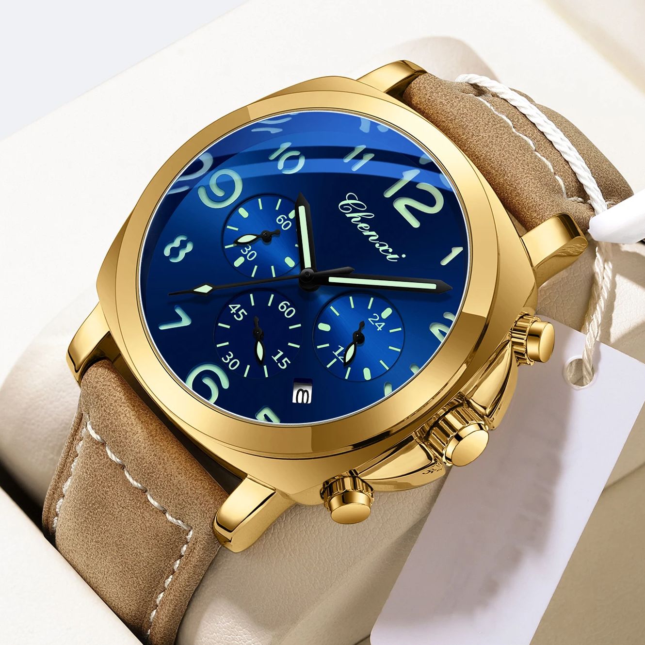 CHENXI Men Watch Multifunction - Leather Watch Band Men recension och pris
