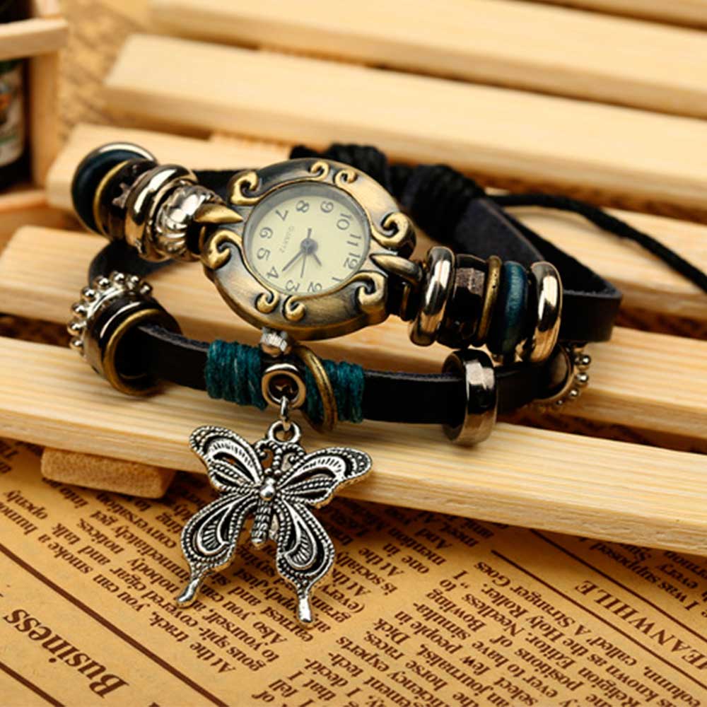 Handmade Butterfly Beads Brace - Leather Watch Band Men recension och pris