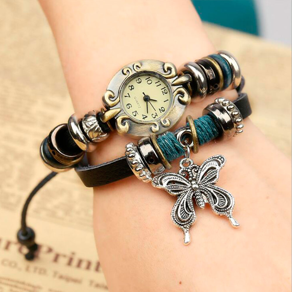 Handmade Butterfly Beads Brace - Leather Watch Band Men recension och pris