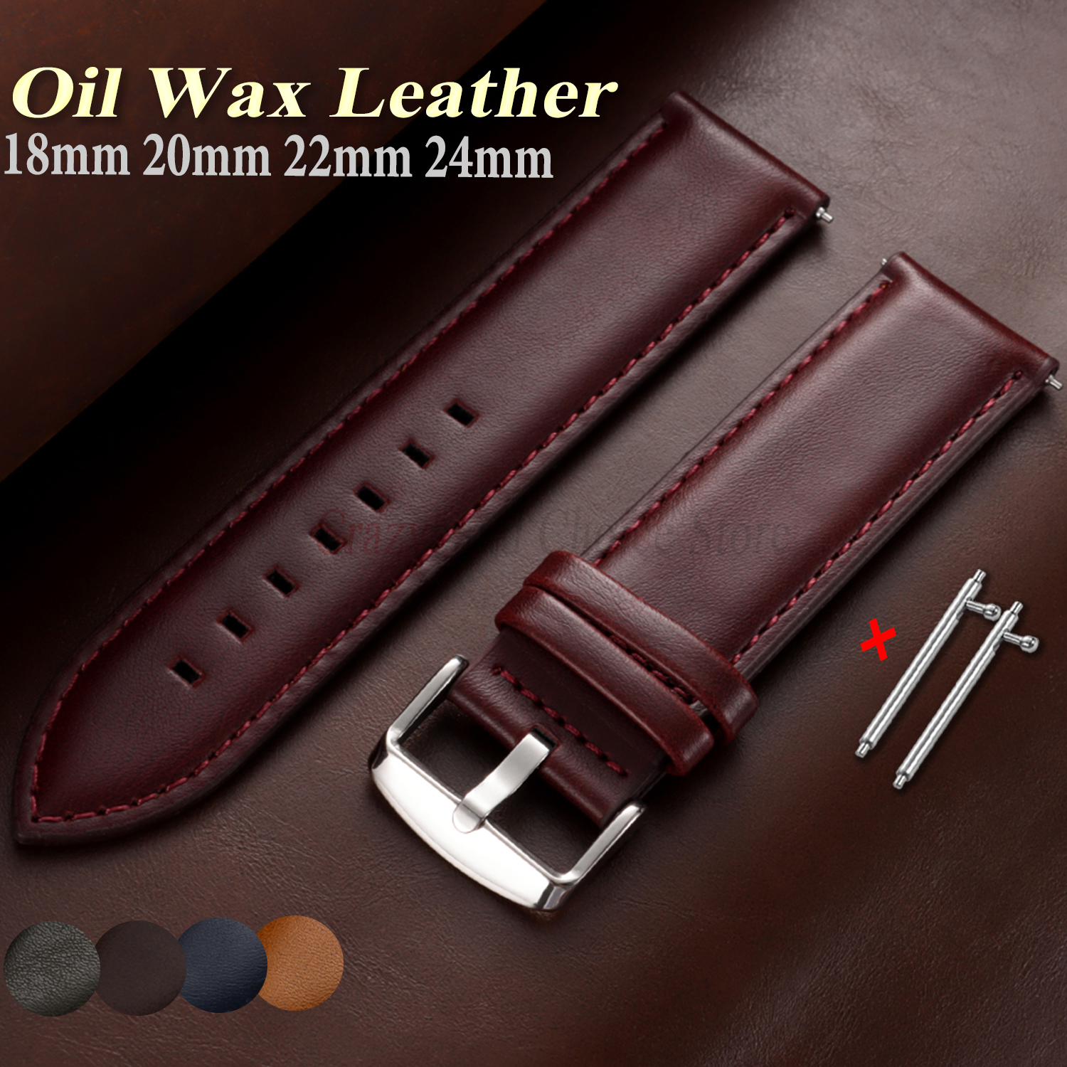 Oil Wax Cowhide Watch Band 18m - Leather Strap Quick Release recension och pris