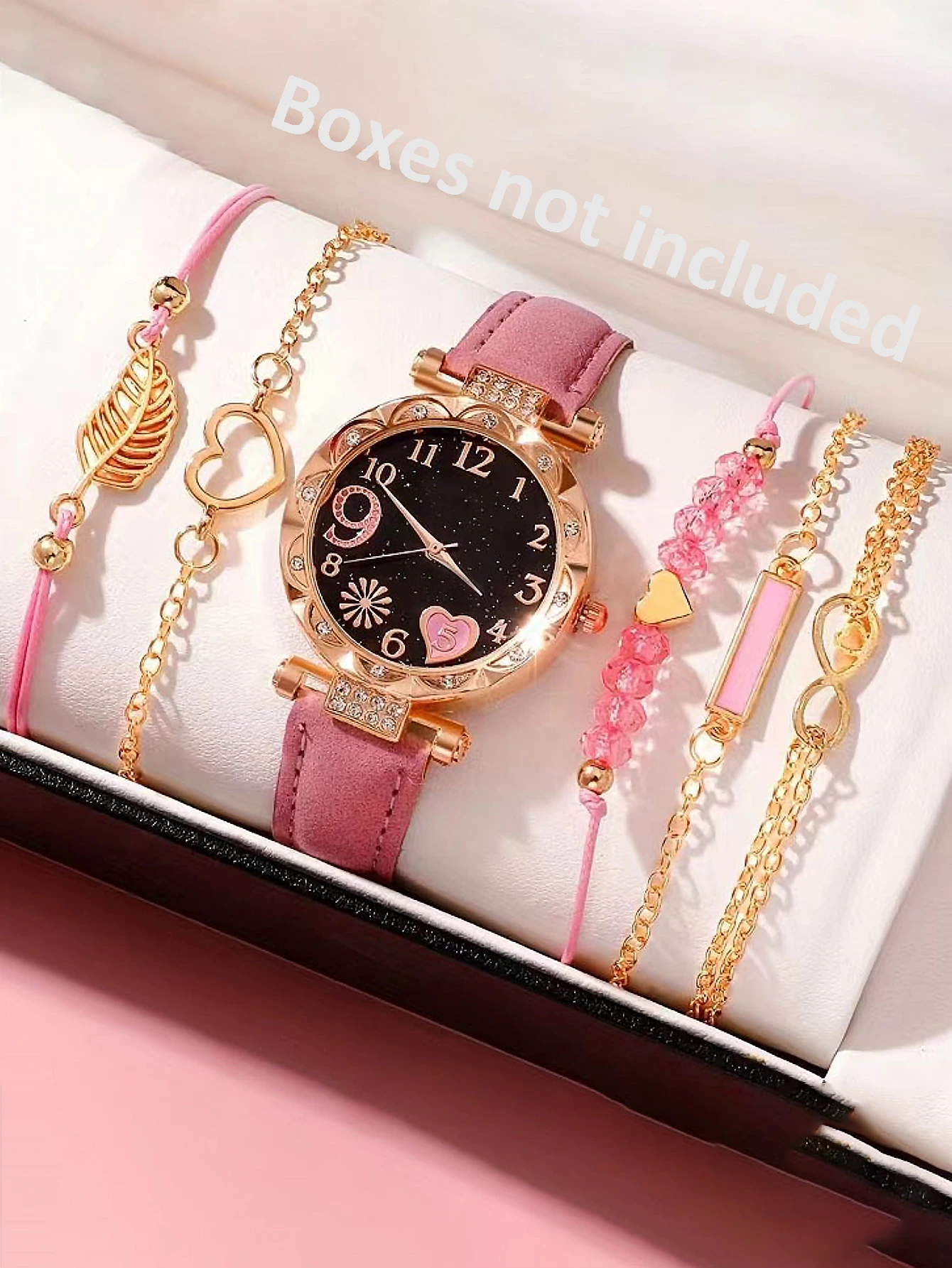 5Pcs Women Pink Suede Strap Wa - Suede Strap Watch recension och pris