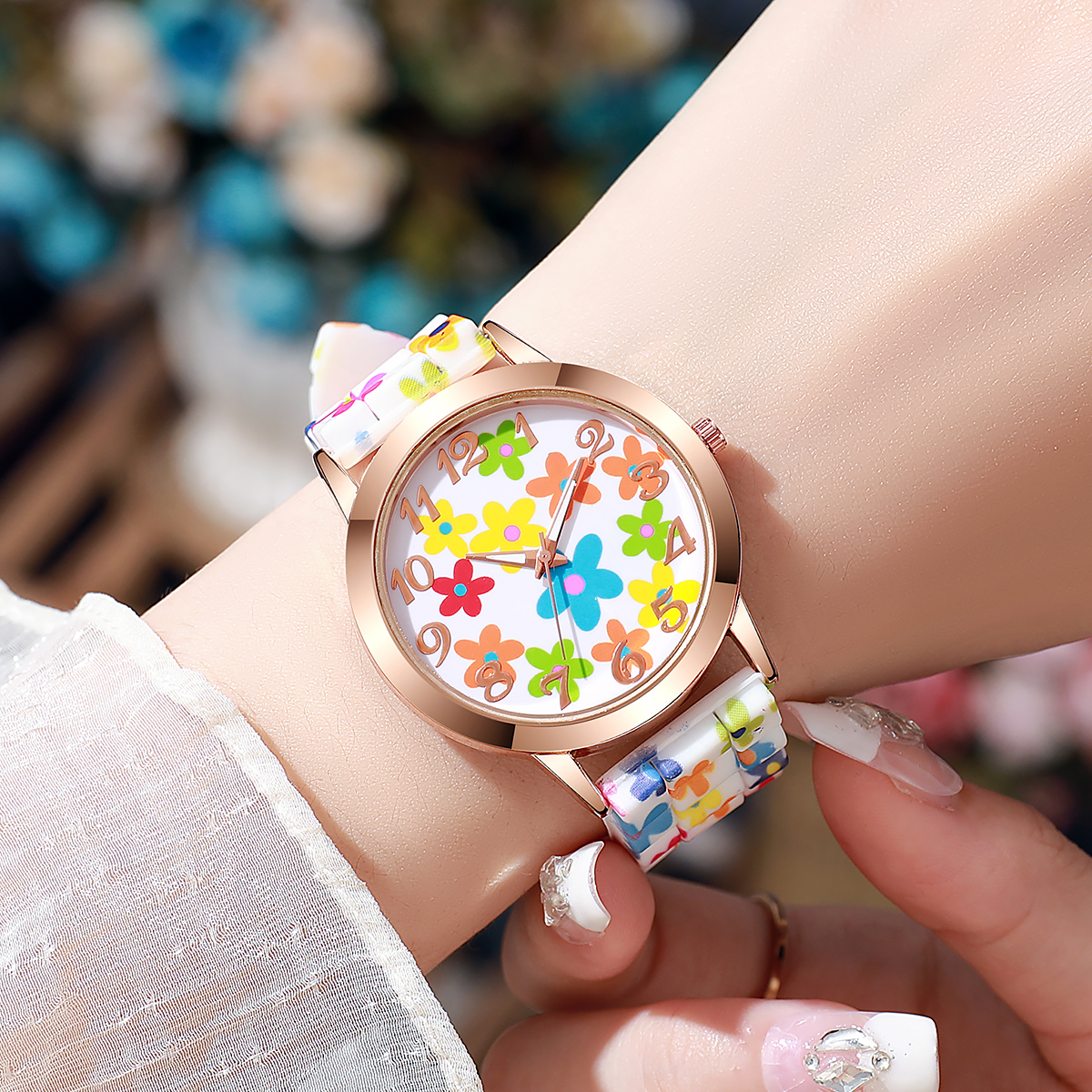 Fashion Flowers Printed Women  - Silicone Band Women recension och pris